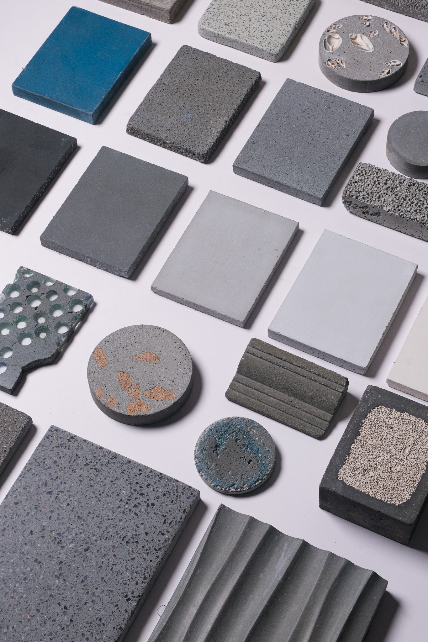 ConCast samples in different colors, shapes, and surface textures