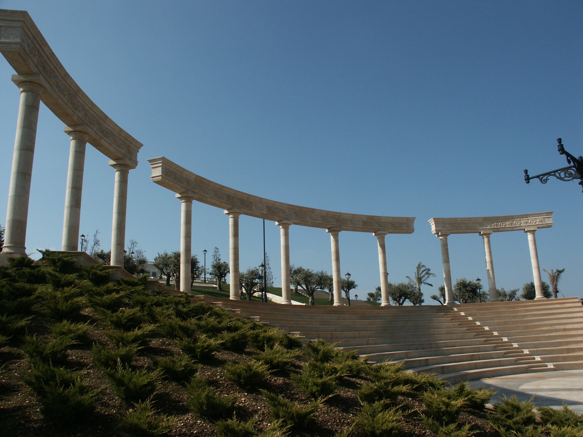 Classical architectural colonnade and curved GFRC elements