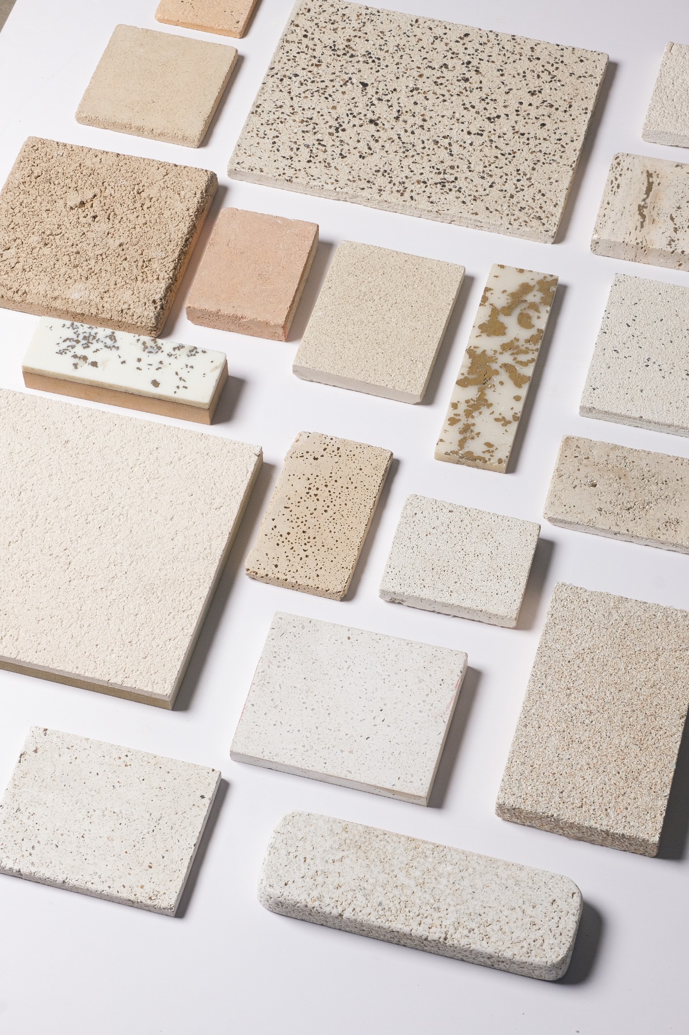 MineralCast samples in pale mineral tones and varied surface textures